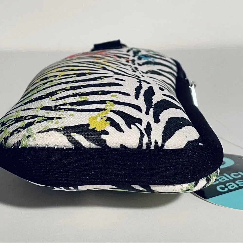 NWT Zebra Padded makeup Brushes Cosmetics Calculator Zippered bag Hanger Clip